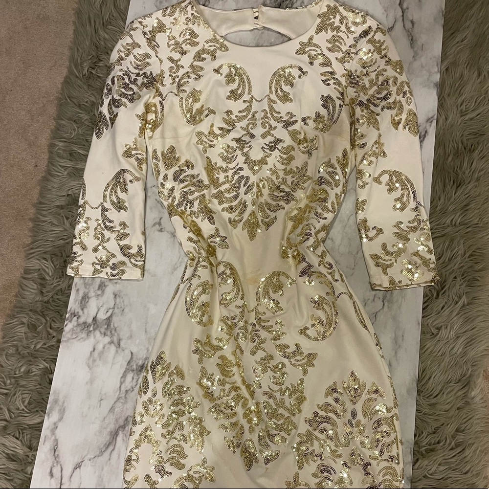 White and gold graduation dress